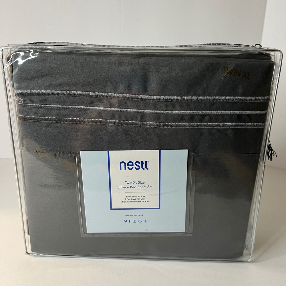 Nestl Twin XL Size 3 Piece Bed Sheet Set Gray MIcrofiber  NIP‎